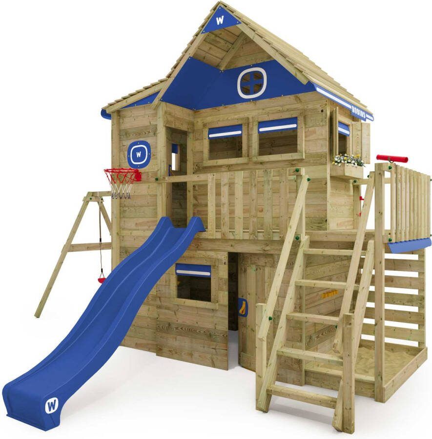 Wickey Smart ArtHouse Huisje op palen voor kinderen met schommel en blauwe glijbaan