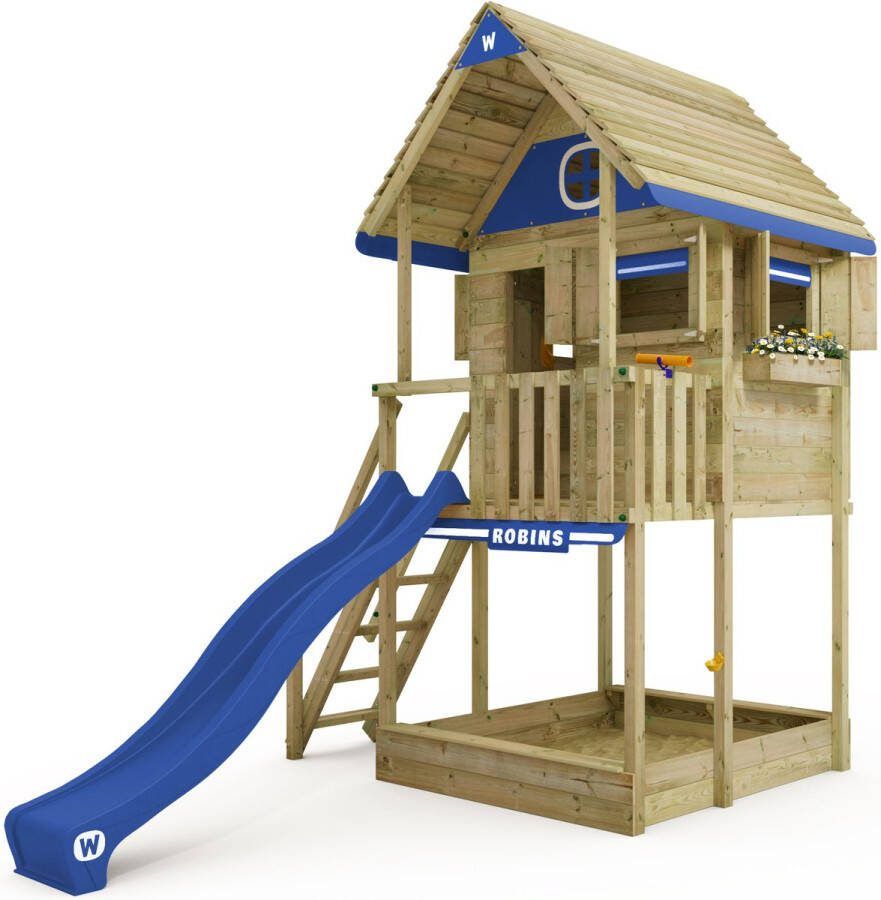 Wickey Smart ClubHouse Huisje op palen voor je tuin met blauwe glijbaan