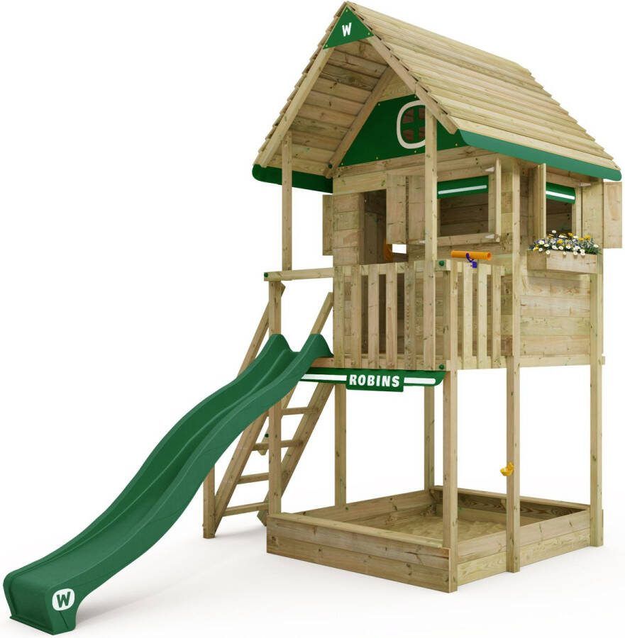 Wickey Smart ClubHouse Huisje op palen voor je tuin met groene glijbaan