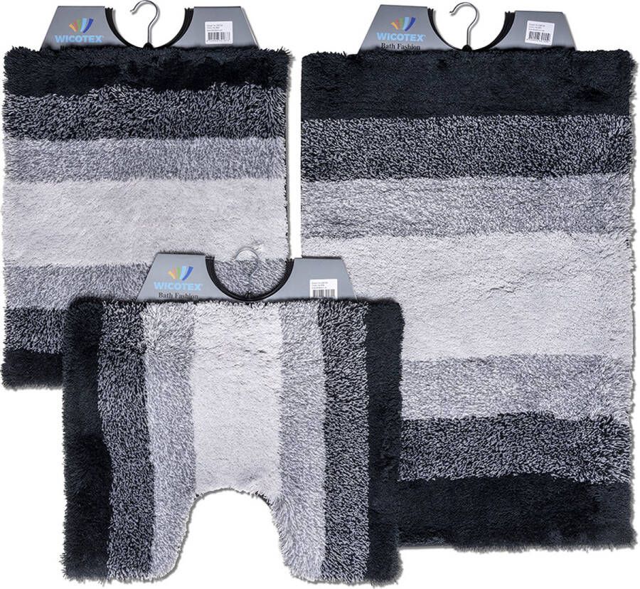 Wicotex -Badmat-set-Badmat-Toiletmat-Bidetmat regenboog zwart-Antislip onderkant-WC mat-met uitsparing