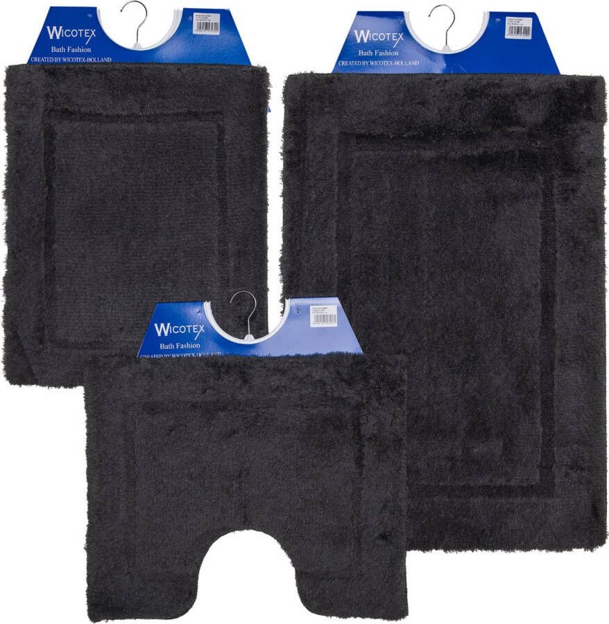 Wicotex -Badmat-set-Badmat-Toiletmat-Bidetmat uni grijs-Antislip onderkant-WC mat-met uitsparing