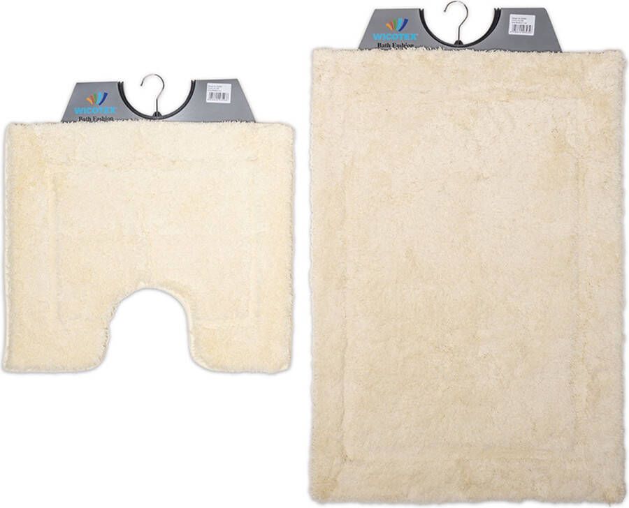 Wicotex -Badmat set met Toiletmat-WC mat-met uitsparing beige uni-Antislip onderkant