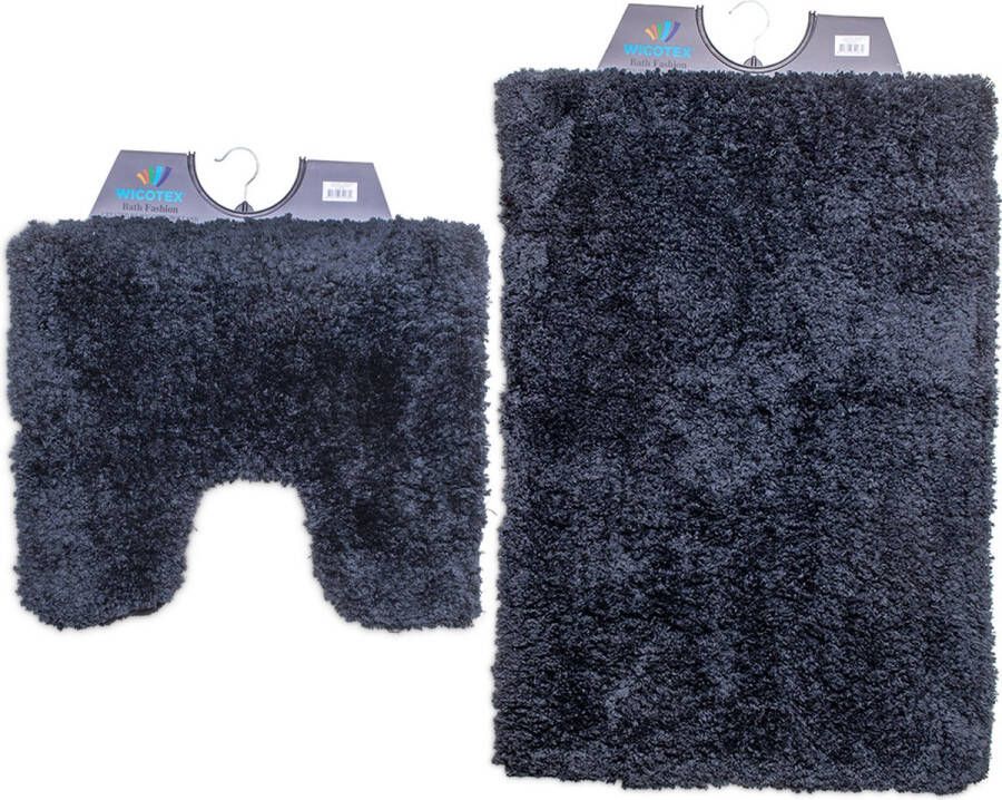 Wicotex -Badmat set met Toiletmat-WC mat-met uitsparing Pure antraciet-Antislip onderkant