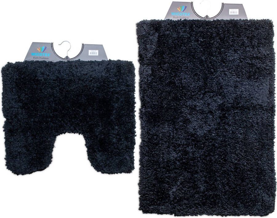 Wicotex -Badmat set met Toiletmat-WC mat-met uitsparing Pure zwart-Antislip onderkant