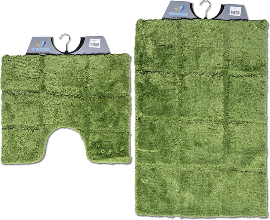 Wicotex -Badmat set met Toiletmat-WC mat-met uitsparing ruit groen-Antislip onderkant