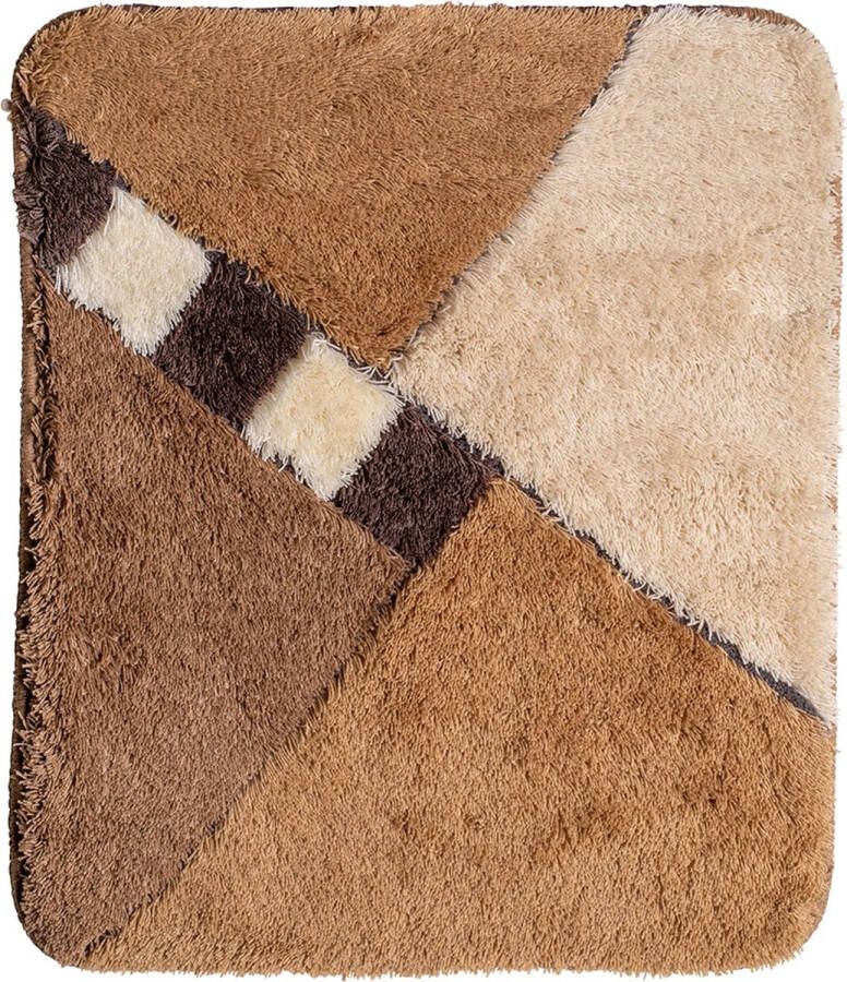 Wicotex Bidetmat bruin beige schuin geblokt-Antislip onderkant