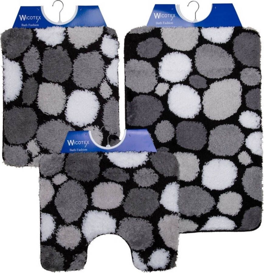 Wicotex Badmat zwart-grijs-wit stenen 60x90cm-Antislip onderkant