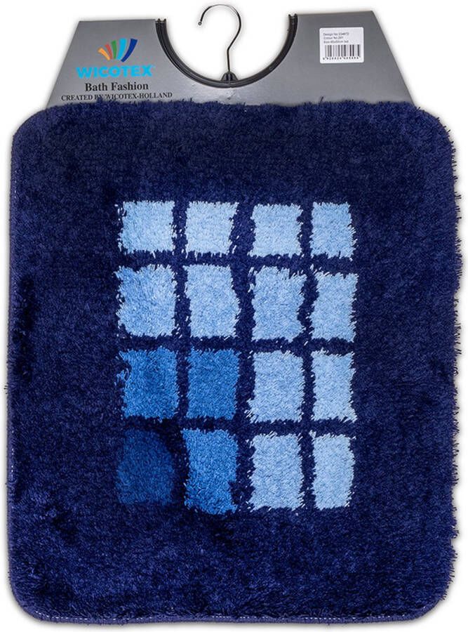 Wicotex Bidetmat WC mat Toiletmat Blauw met kleine witte blokjes Antislip onderkant Afmeting 50x60cm