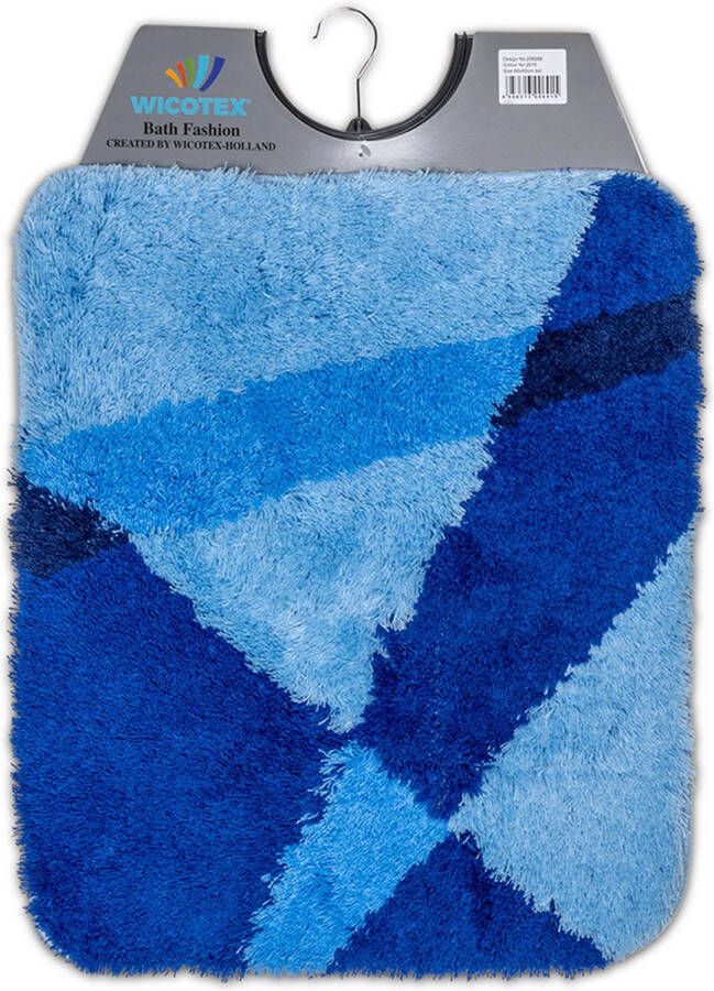 Wicotex Bidetmat WC mat Toiletmat strepen Blauw Antislip onderkant Afmeting 50x60cm