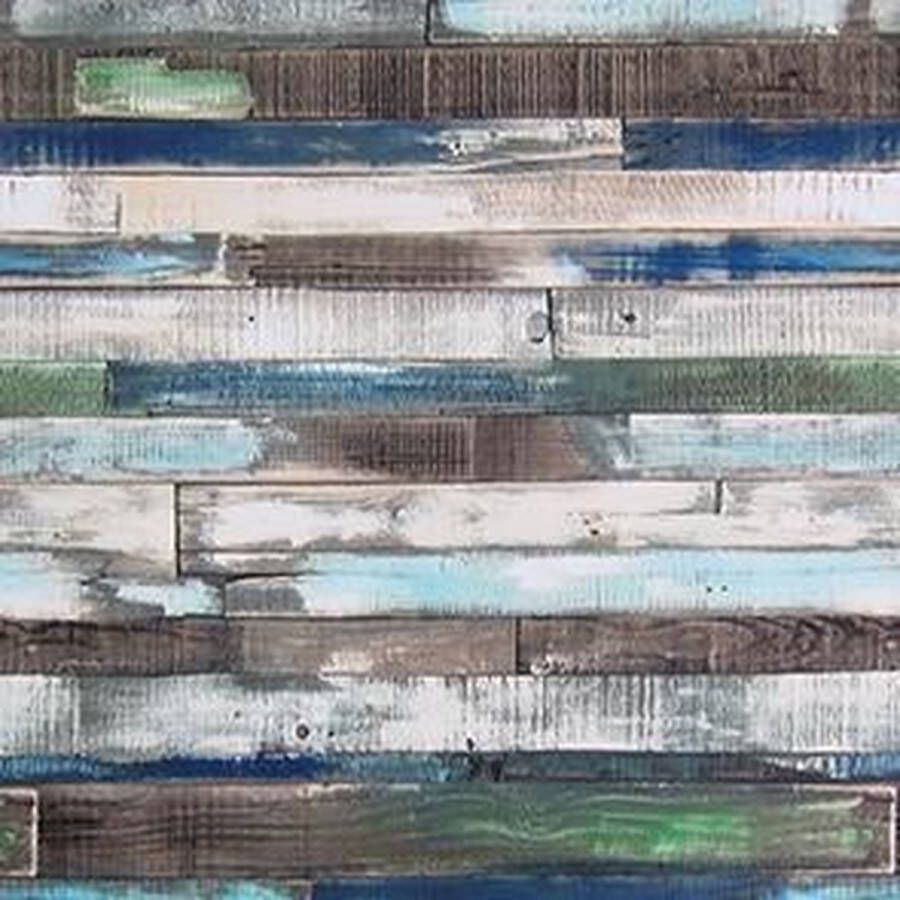 Wicotex Decoratie plakfolie houten planken look bruin blauw 45 cm x 2 meter zelfklevend Meubelfolie