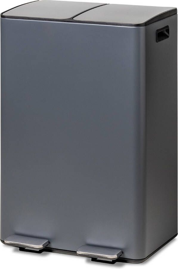 Wicotex Prullenbak TOM 60liter Afvalscheiding Afvalscheidingsprullenbak (2 x 30 liter) – Duo Pedaalemmer Zwart RVS – Recycle afvalbak – Afvalscheidingsprullenbak Antraciet – Softclose en luchtdicht – Hygiënisch Afval Scheiden
