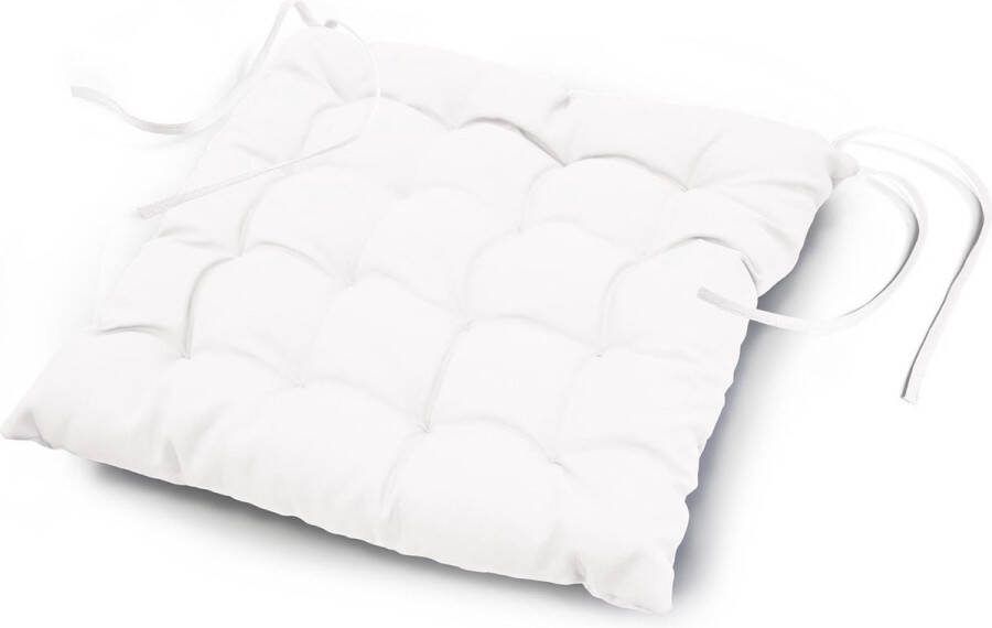 Wicotex Stoelkussen Essential Wit 40 x 40 cm Eetkamer & Tuinstoel zitkussen met linten 100% Polyester Geschikt voor buiten