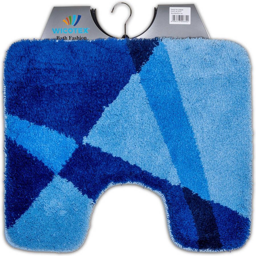 Wicotex Toiletmat strepen Blauw Antislip onderkant WC mat met uitsparing Afmeting 50x60cm