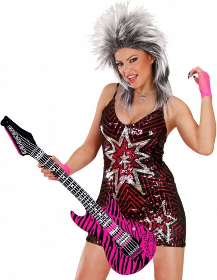Merkloos Opblaas gitaar met roze zebra print Opblaasfiguren