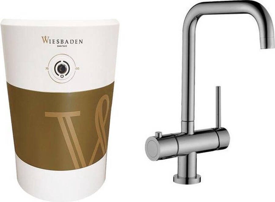 Wiesbaden Calda Kokendwaterkraan Boiler 5l En Piazza 3-in-1 Kraan Draaibare Uitloop 2 Greeps RVS Chroom