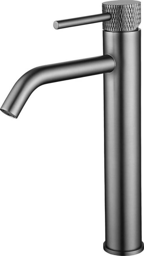 Wiesbaden Wastafelkraan Ribbd Opbouw XL Hoge Uitloop Gunmetal