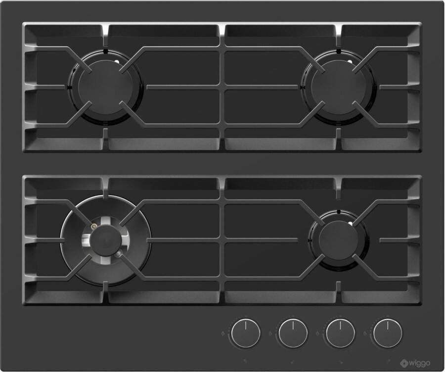 Wiggo Wh-g634gr(b) Inbouw Gaskookplaat Met Wok 60cm Zwart Glas