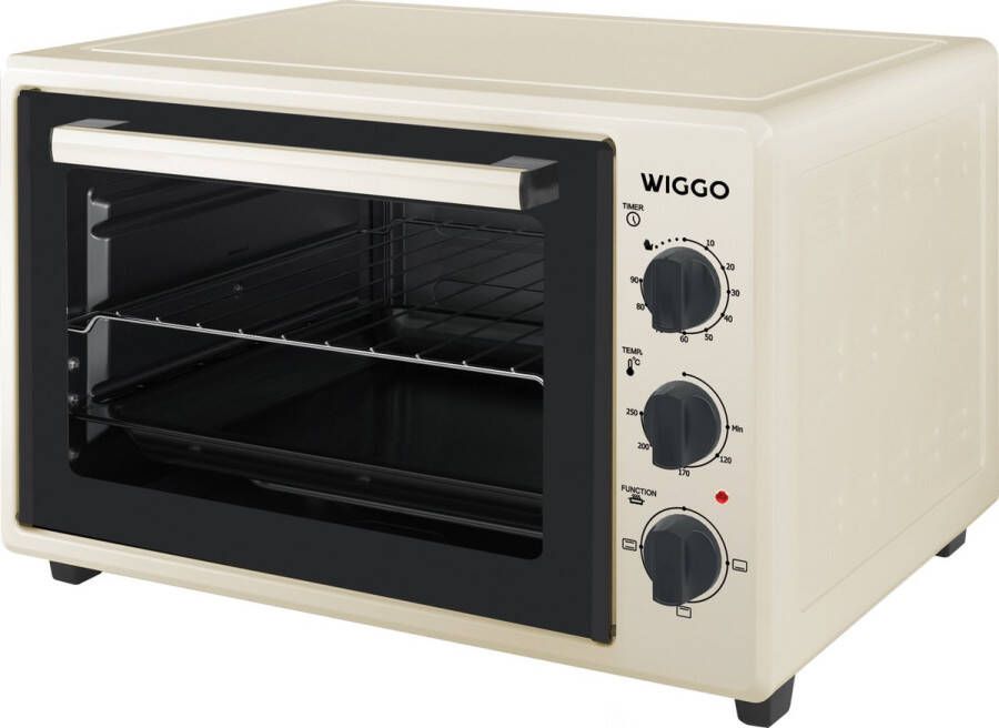 Wiggo WMO-E353(C) Vrijstaande Mini Oven 35 liter 1800 Watt Timer Creme Tijdelijk een gratis koksmes van Villeroy & Boch ter waarde van 44 95€ bijgeleverd!