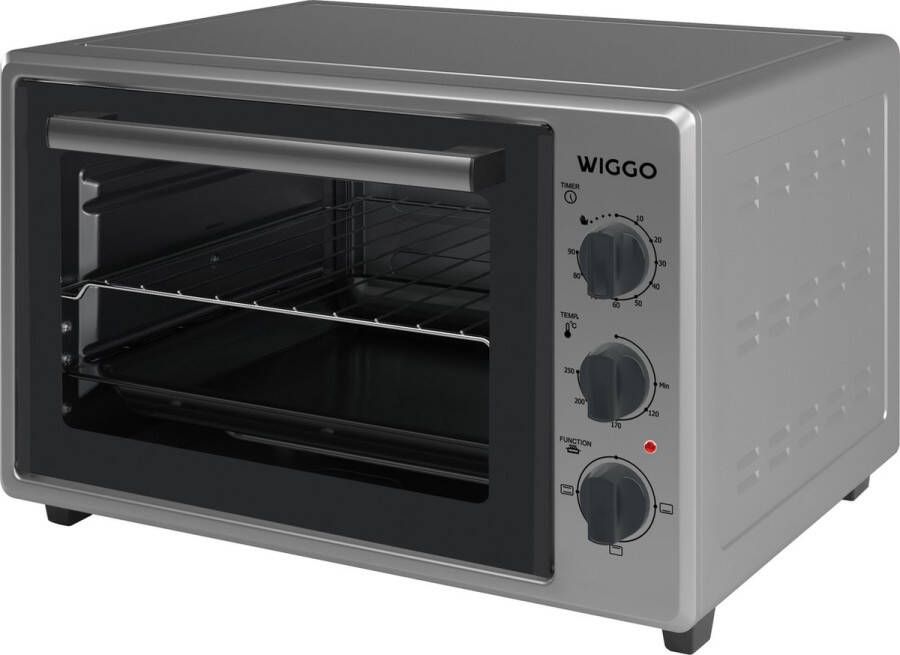Wiggo WMO-E353(X) Vrijstaande Mini Oven 35 liter 1800 Watt Timer Grijs Tijdelijk een gratis koksmes van Villeroy & Boch ter waarde van 44 95€ bijgeleverd!