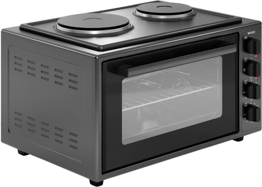 Wiggo WMO-E4562H(B) Vrijstaande Mini Oven met kookplaat Electrisch 60 CM 45 liter 2000 W 5 Jaar Garantie Zwart