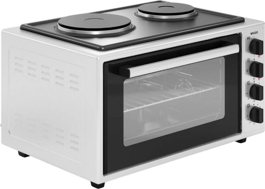 Wiggo WMO-E4562H(W) Vrijstaande Mini Oven met kookplaat Electrisch 60 CM 45 liter 2000 W 5 Jaar Garantie Wit