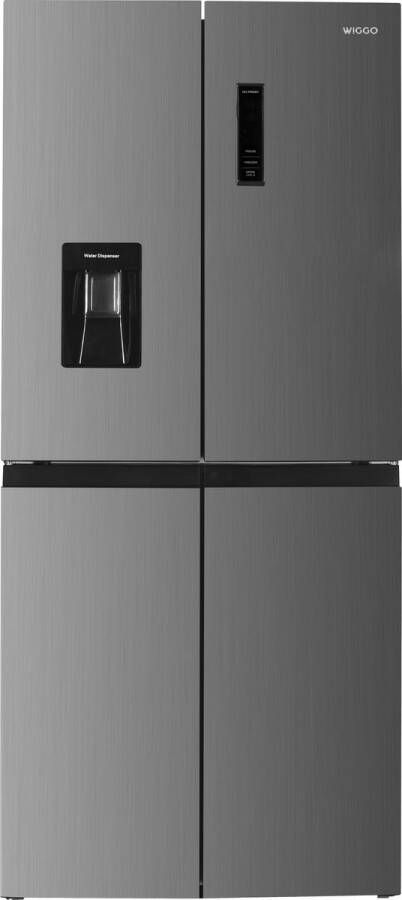 Wiggo WR-MD18(X) Amerikaanse Koelkast No Frost 4 deuren Water Dispenser Met Display Super Freeze 419 Liter 5 jaar garantie 5 jaar garantie Roestvrijstaal