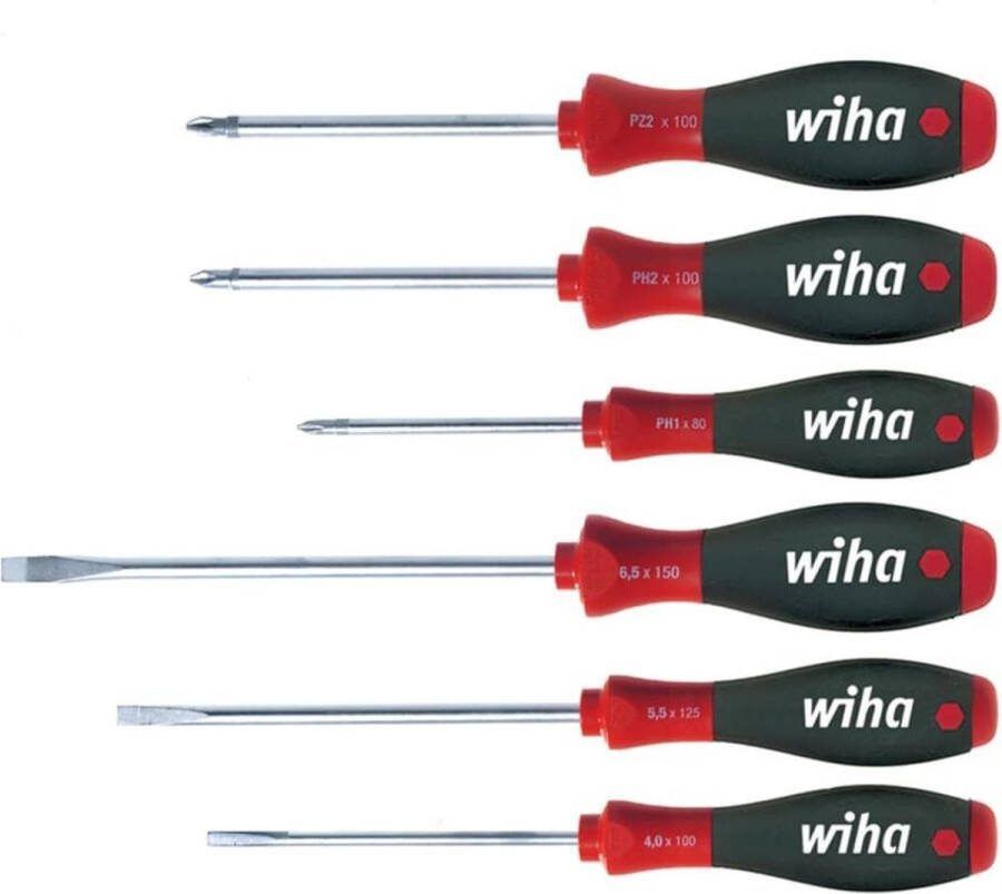 Wiha 302 HK6 01 SoftFinish sleufkop Phillips Pozidriv-Schroevendraaierset 6 delig