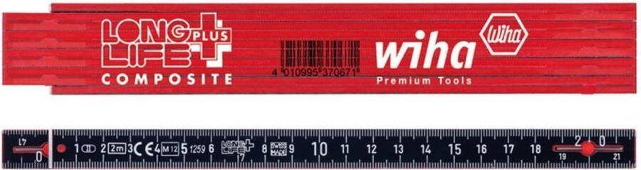 WIHA duimstok longlife plus composite 2 m metrisch 10 delen (37067) rood zwart