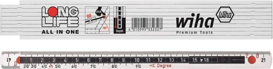 WIHA duimstok longlife all in one 2 m metrisch 10 delen (33232) wit