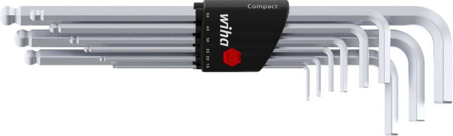 Wiha Stiftsleutelset in Compact houder zeskantkogelkop 10-delig mat verchroomd 01418
