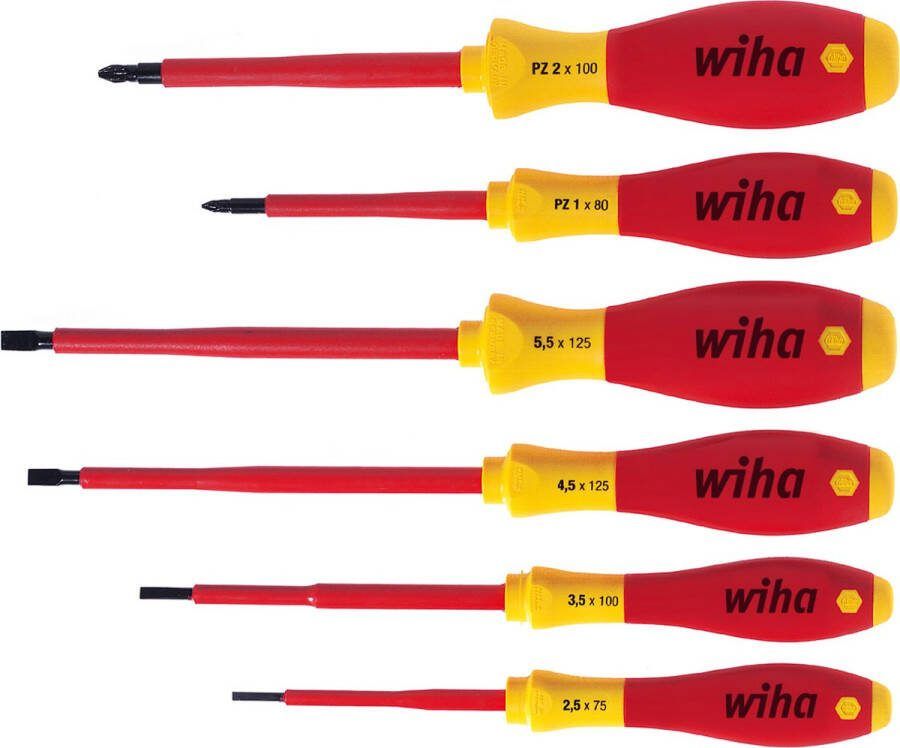 Wiha schroevendraaier SoftFinish electric sleufkop Pozidriv-schroevendraaierset 6-delig 25477