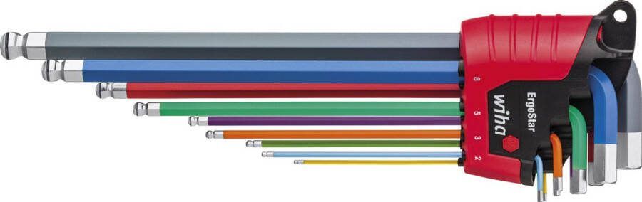 Wiha Stiftsleutelset in ErgoStar houder Zeskantkogelkop MagicRing 10-delig gekleurd oplichtend in blister 43850