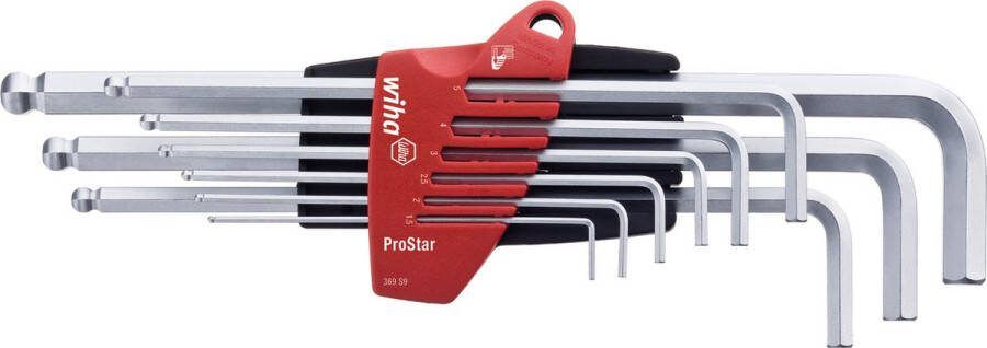 Wiha Stiftsleutelset in ProStar houder zeskantkogelkop 10-delig mat verchroomd 07185