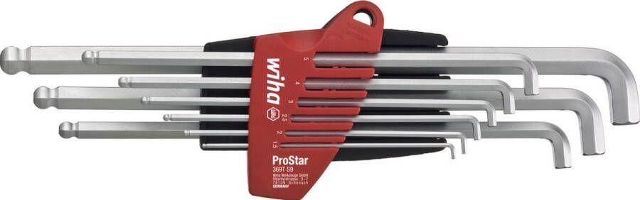 Wiha Stiftsleutelset in ProStar houder Zeskantkogelkop met kort been 10-delig mat verchroomd 35480