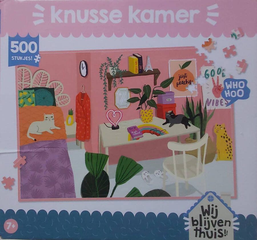 Wij blijven thuis Puzzel Blijf Thuis Puzzel Kinderpuzzel 500 stukjes Familiespel Familiepuzzel knusse woonkamer