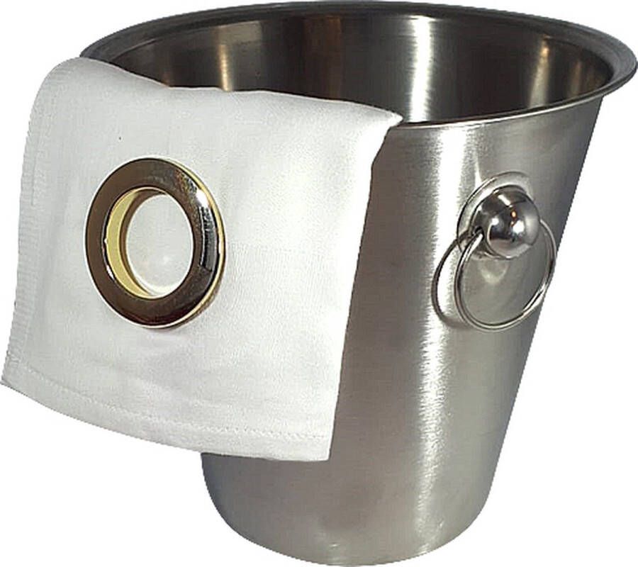 Wijnkoelerservet.nl Wijnkoeler Servet met klikring Gouden Ring + Wijnkoeler met handvaten (21x22 cm) [IJsemmer Bierkoeler Champagnekoeler Champagne Emmer Metaal Wijn Drank Emmer Zilver Staal Horeca Accessoires]