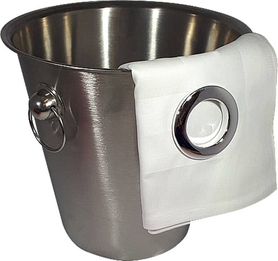 Wijnkoelerservet.nl Wijnkoeler Servet met klikring Zilveren Ring + Wijnkoeler met handvaten (21x22 cm) [IJsemmer Bierkoeler Champagnekoeler Champagne Emmer Metaal Wijn Drank Emmer Zilver Staal Horeca Accessoires]