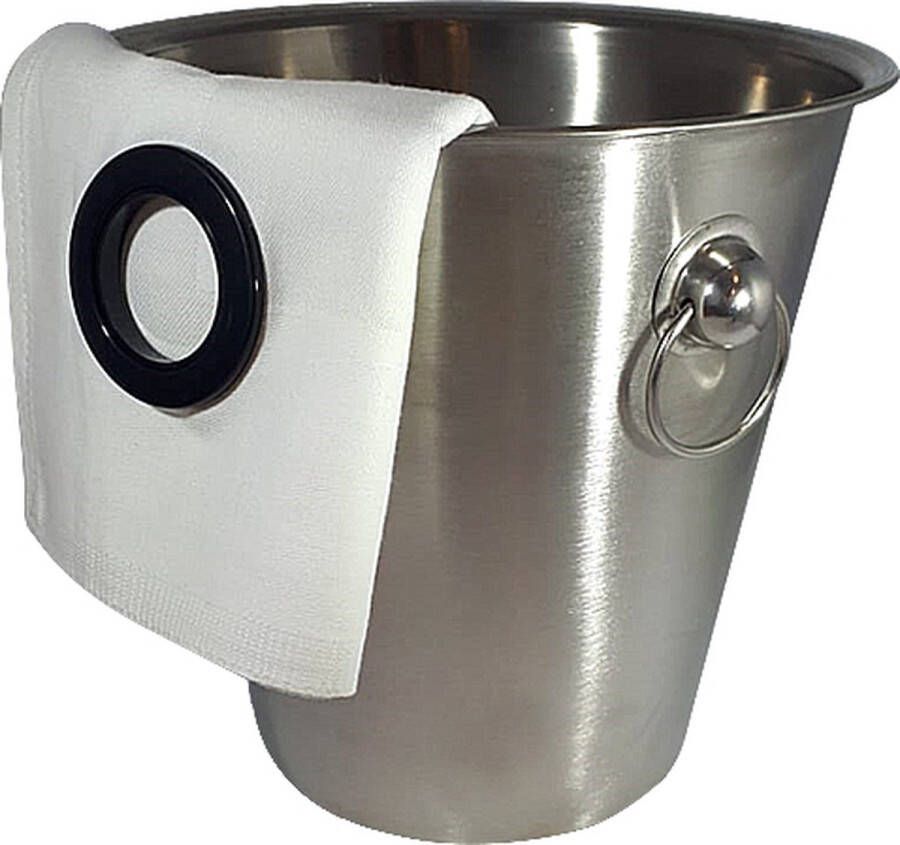 Wijnkoelerservet.nl Wijnkoeler Servet met klikring Zwarte Ring + Wijnkoeler met handvaten (21x22 cm) [IJsemmer Bierkoeler Champagnekoeler Champagne Emmer Metaal Wijn Drank Emmer Zilver Staal Horeca Accessoires]