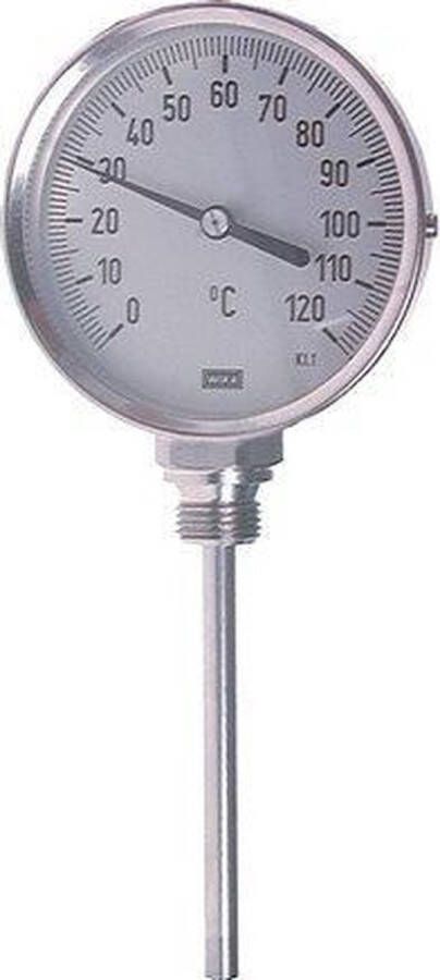 WIKA 0 tot +60°C RVS Bimetalen Industriële Thermometer 160mm Behuizing 100mm Dompelbuis Onderaansluiting TBLUSH-60-160-100-G-43