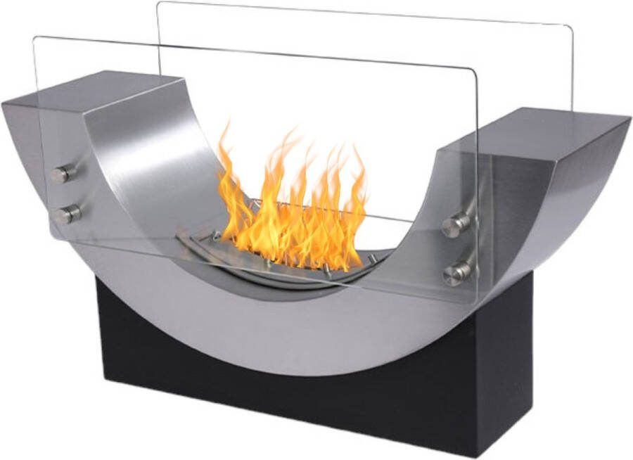 Wild Flame Bio ethanol haard Tiaga Bio Ethanol Vrijstaand Haard met glas 70 cm Geborsteld RVS ethanolhaard bio ethanol vrijstaande tuinhaard staande terras haard ethanol sfeerhaard openhaard met echte vlammen biohaard met glas