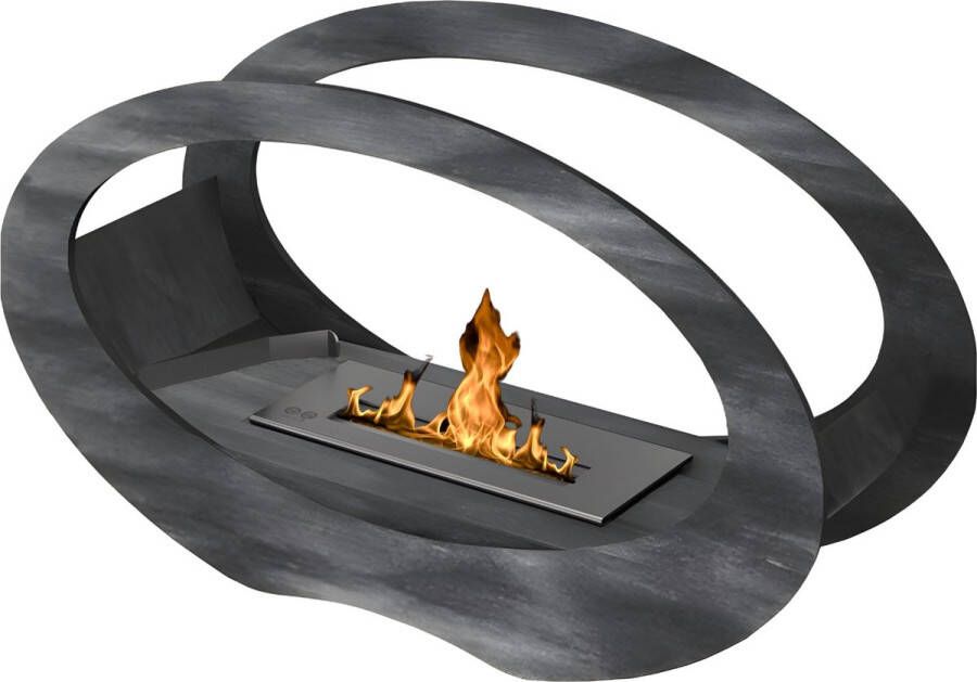 Wild Flame Bio ethanol patina grijs vrijstaand tafelhaard vloerhaard 30 x 50 x20 cm 8 5 kg bio-ethanol ronde binnen staande haard Ovale vorm vuurkolom perfect voor thuis of terras bio ethanol openhaard echte vlammen ethanol sfeerhaard bijverwarming