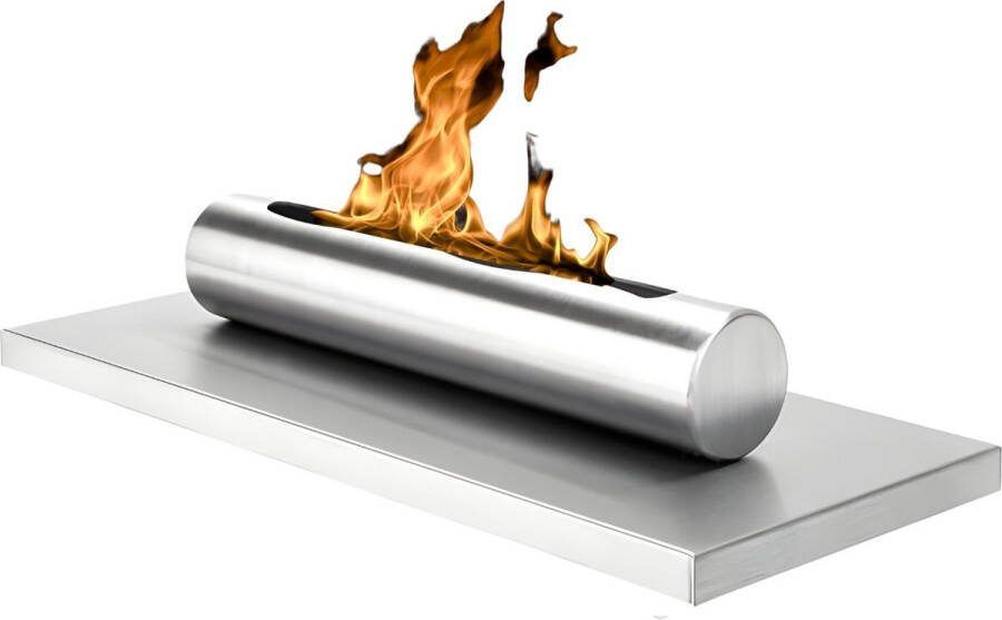 Wild Flame Rechthoekige Tube bio ethanol tafelhaard RVS Zilver kleur voor binnen & buiten 8 x 37 x 15 cm milieuvriendelijk duurzaam handgemaakte bio ethanol Onderhoudsvrij tafelhaard bio ethanol moderne sfeerhaard bio ethanol design haard voor op de tafel