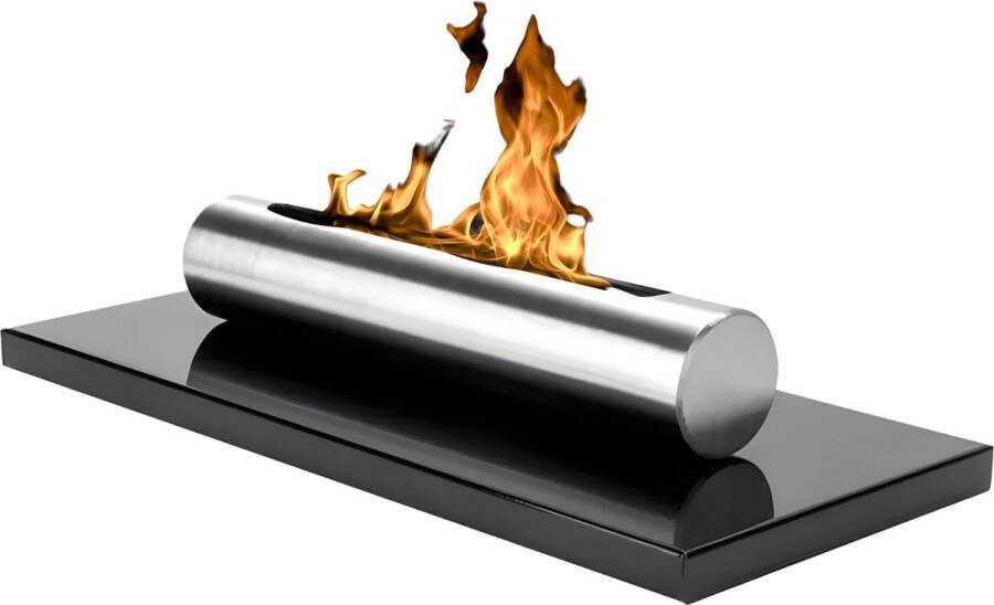 Wild Flame Rechthoekige Tube bio ethanol tafelhaard zwarte kleur voor binnen & buiten 8 x 37 x 15 cm milieuvriendelijk duurzaam handgemaakte bio ethanol Onderhoudsvrij tafelhaard bio ethanol moderne sfeerhaard bio ethanol design haard voor op de tafel