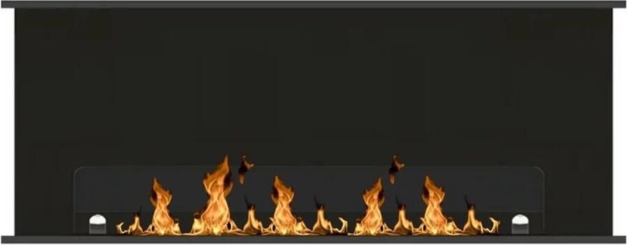 Wild Flame ULTRA bio ethanol driezijdig inbouwhaard 130 cm met beschermglas duurzame bio ethanol haard 3-zijdige sfeerhaard mat zwart 1300 x 450 x 250 mm inbouwhaard roomdivider bio ethanol openhaard ethanol kachelhaard biohaard inbouwhaard cinewall