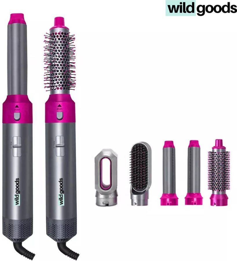 Wild Goods Airwrap inclusief haarclips Hairwrap Krultang 5 in 1 Multi Styler Föhn 2022 editie Föhnborstel Hetelucht Föhn Airstyler Föhnborstel Hetelucht Borstel Dyson airwrap dupe Krulborstel