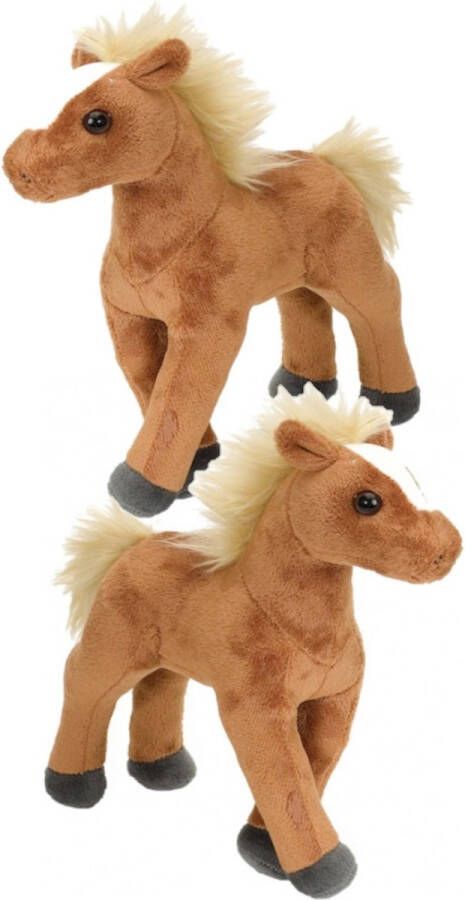 Wild Republic 2x stuks pluche knuffel paard bruin 20 cm Paarden speelgoed dieren