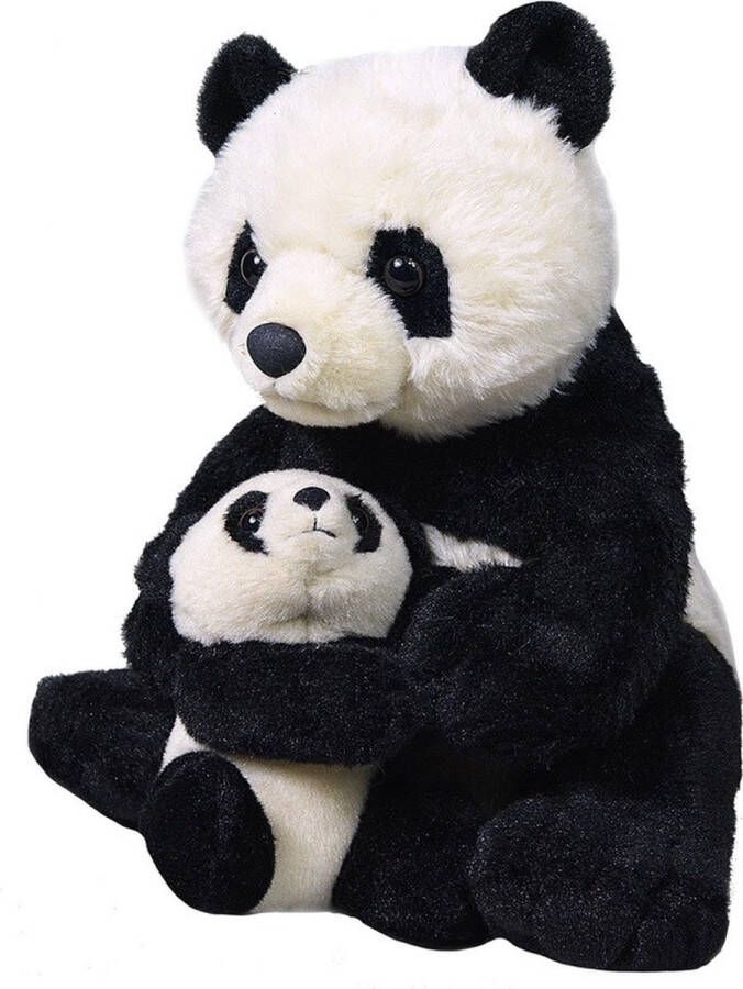 Wild Republic Pluche zwarte panda met jong knuffel 38 cm Panda Beren knuffels Speelgoed voor kinderen
