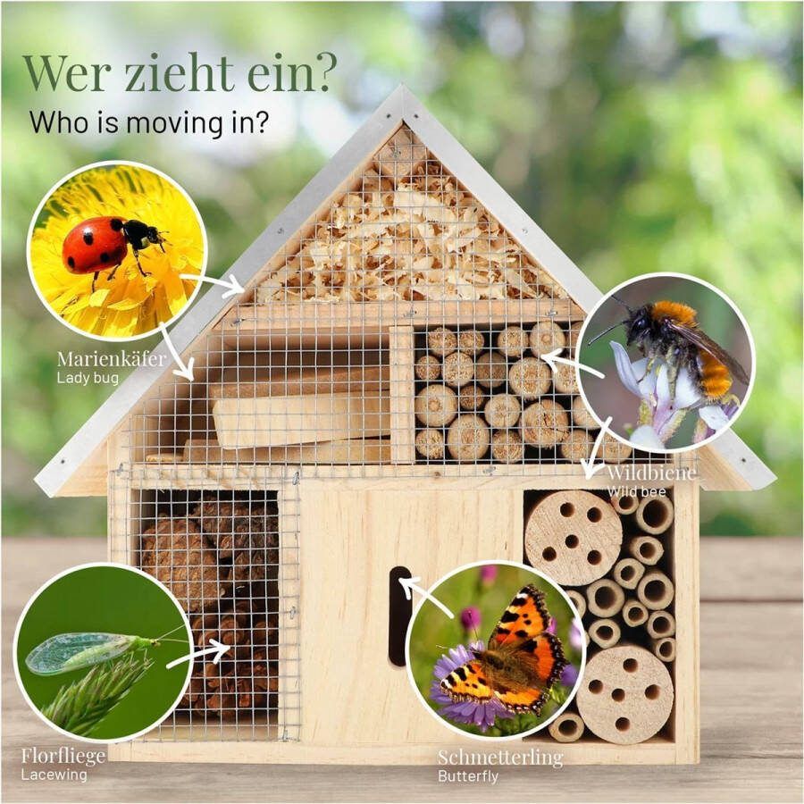 Wildlife Home Insectenhotel met metalen dak Schuil en nestplaats voor wilde bijen lieveheersbeestjes vlinders gaasvliegen en andere nuttige insecten