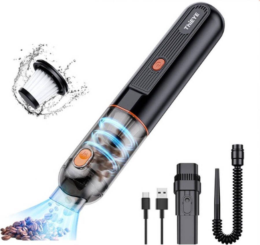Wildor Autostofzuiger 2 in 1 Draadloze Auto Stofzuiger 6500Pa USB-C Oplaadbare Stofzuiger Kruimeldief Kruimelzuiger 2 in 1 Opzuigen Wegblazen Lichtgewicht: 384g Power: 45W Capaciteit 130ml