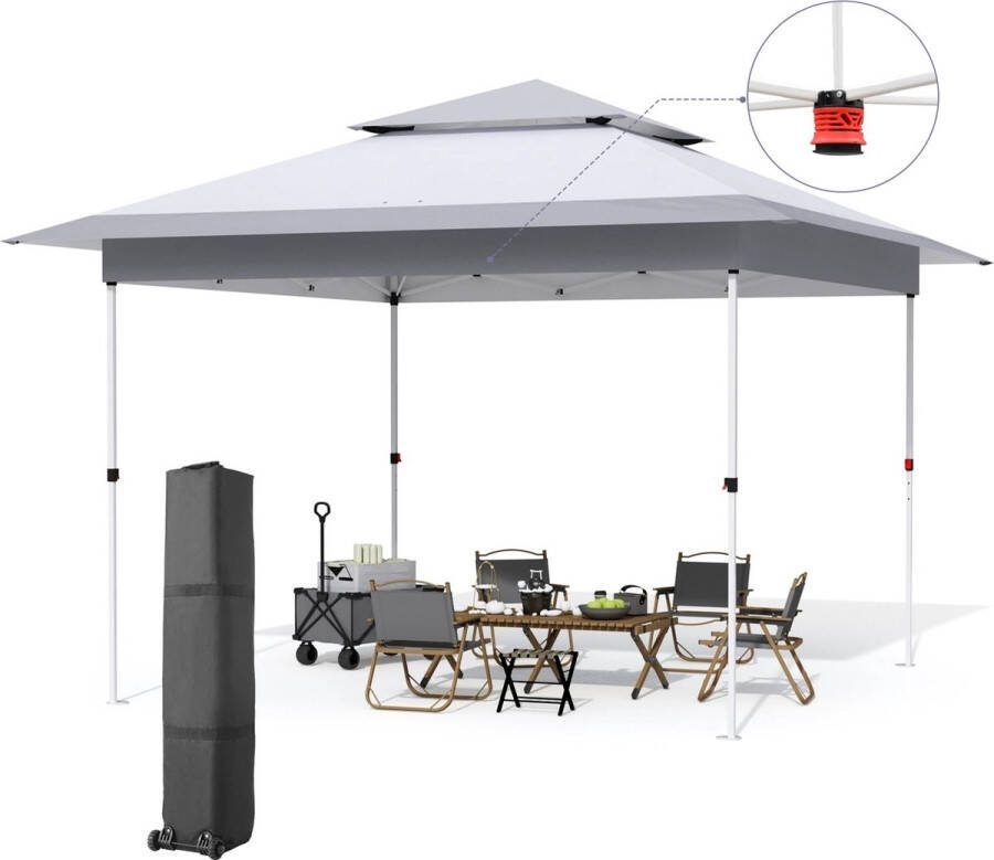 Wildor Paviljoen – Luifel Koepeltenten Voortent Zonnewering Pop-up 3.6 x 3.6 m Stahoogte 3 m Voortent Tuintent Zonnescherm Partytent Windscherm UV-bescherming 50+ – Outdoor Camping Tuin – Kamperen – Grijs